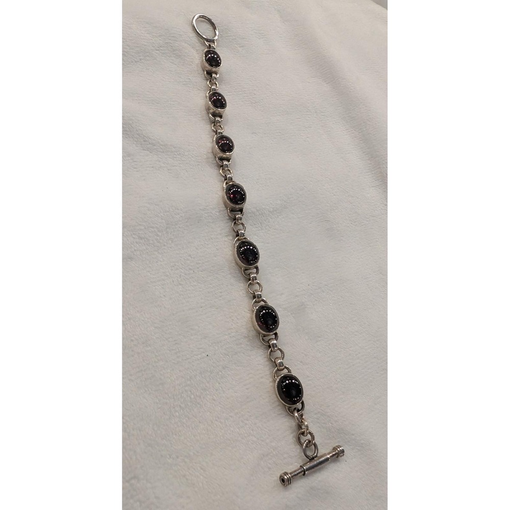 SILPADA Sterling Oval Cabochon Garnet Link Bracelet Toggle Clasp 8.25" B1051